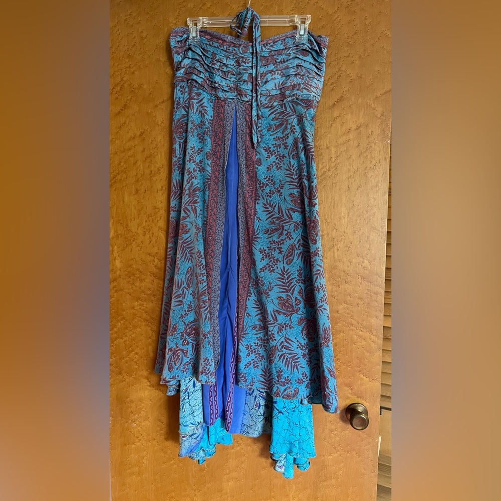 Strapless Blue Floral Dress